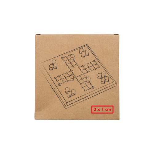 Juego de mesa de madera con fichas.