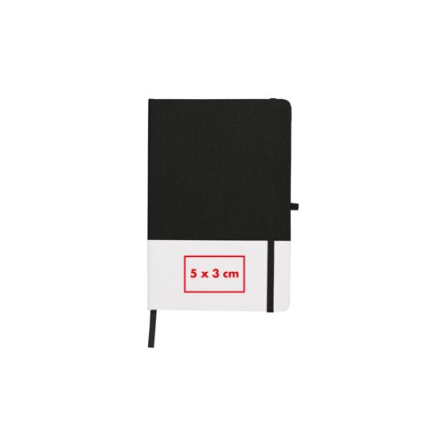 Cuaderno negro con cierre elstico y cinta marcapginas.