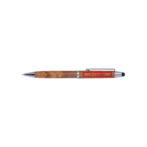 Bolgrafo de madera con funcin tctil y clip.