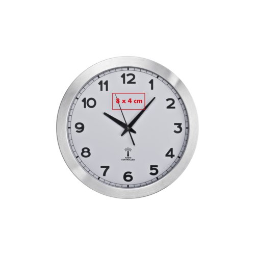 Reloj de pared de metal con mecanismo de radio.