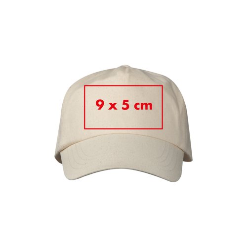 Gorra de bisbol beige de tela con correa ajustable.
