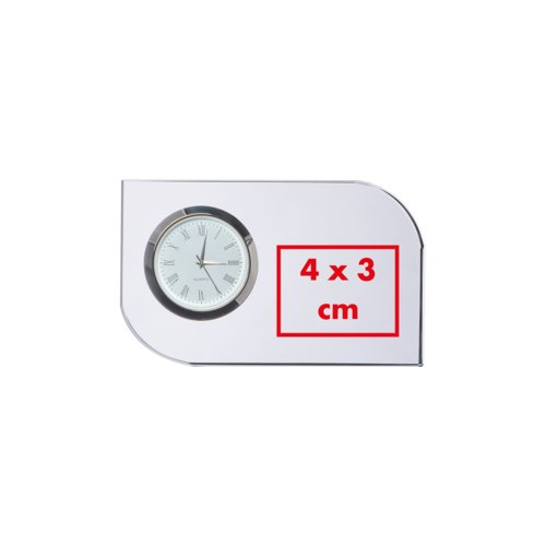 Bloque de vidrio transparente con reloj integrado.