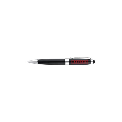 Bolgrafo de metal negro con funcin tctil y clip.