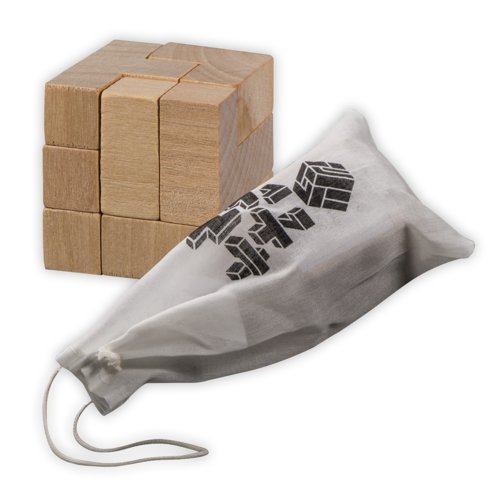 Rompecabezas de madera en forma de cubo con bolsa de algodn.