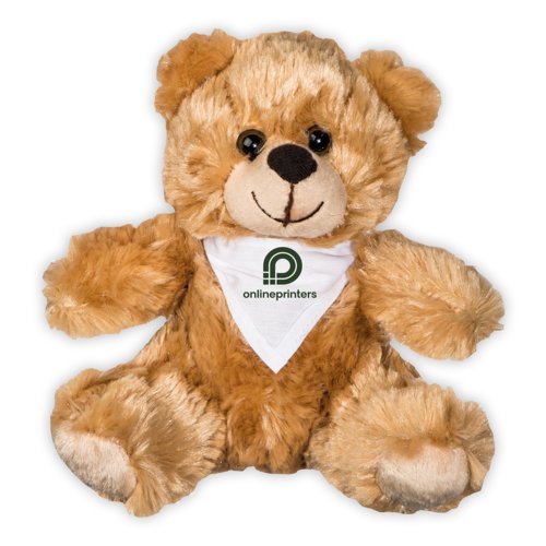 Oso de peluche marrn con pauelo.