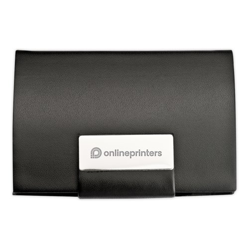 Funda de cuero negra para tarjetas de visita con cierre magntico.