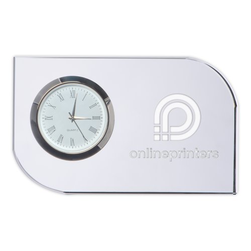 Bloque de vidrio transparente con reloj.