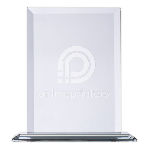 Trofeo de vidrio transparente con base.