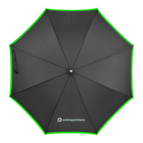 Paraguas automtico negro y verde con funda y correa de transporte.