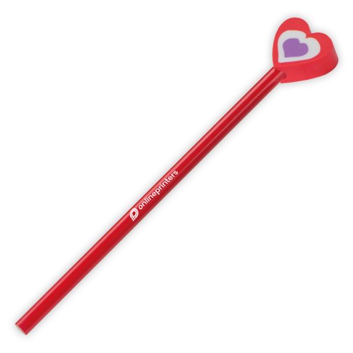 Lpiz de madera rojo con adorno de corazn.