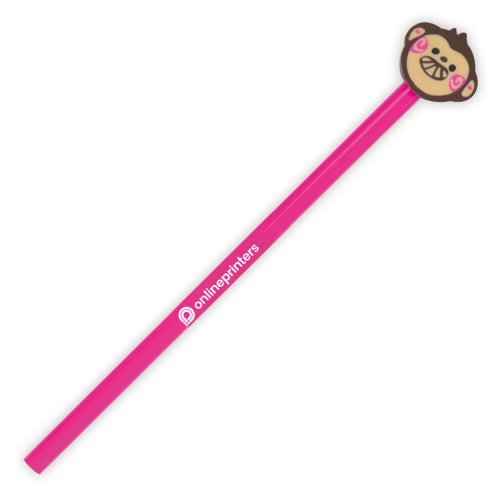 Lpiz de madera rosa con goma de borrar en el extremo.