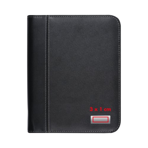 Carpeta de escritura negra de cuero sinttico con cremallera.