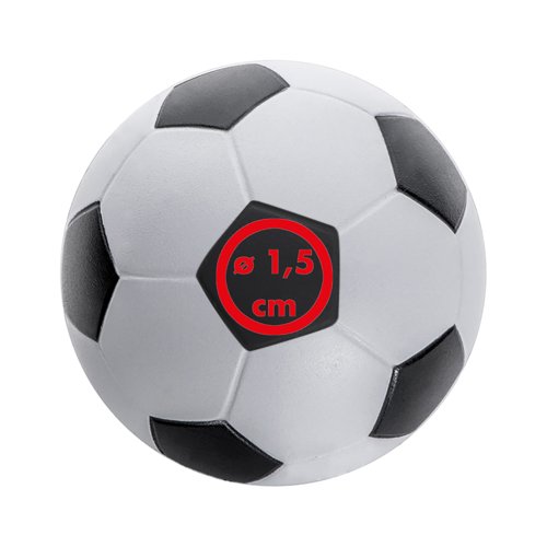 Pelota antiestrs blanca de espuma con diseo de baln de ftbol.