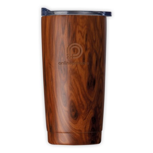 Taza trmica de madera con tapa.