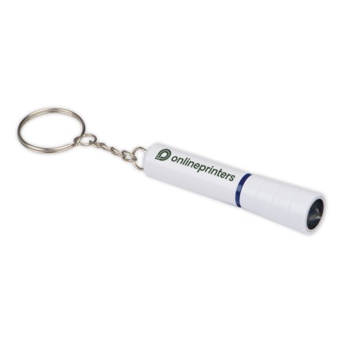Llavero blanco con luz LED y aro metlico.