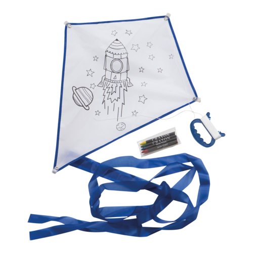 Cometa blanca para colorear con cuatro crayones de cera e hilo.