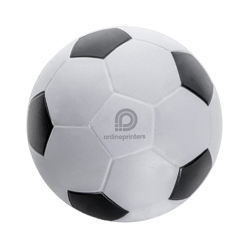 Pelota antiestrs blanca de espuma con diseo de baln de ftbol.