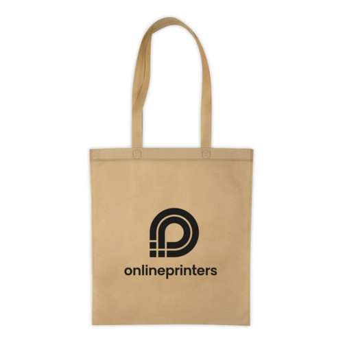 Bolsa no tejida beige con asas de transporte.