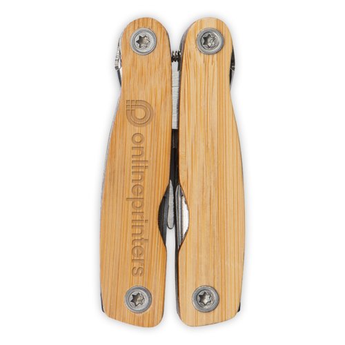 Multiherramienta de bamb beige con varias herramientas.