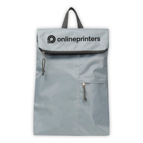 Mochila gris plegable de material ligero con asas de transporte.