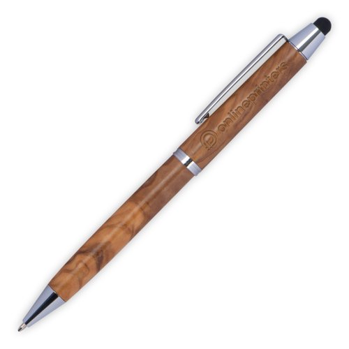 Bolgrafo de madera con funcin tctil y clip.