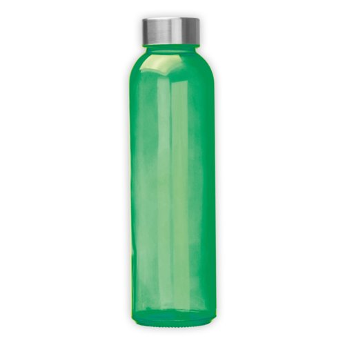 Botella de vidrio verde con tapn de rosca.