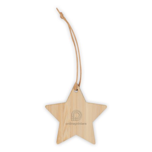 Colgante de estrella de madera con una cuerda para colgar.