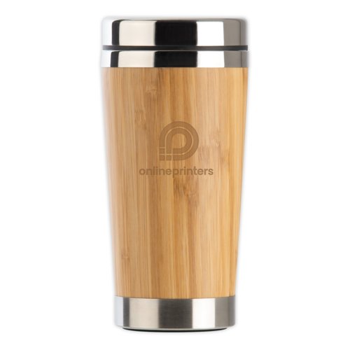 Vaso de acero inoxidable y bamb con tapa.