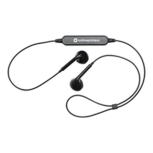 Auriculares Bluetooth negros con cable.
