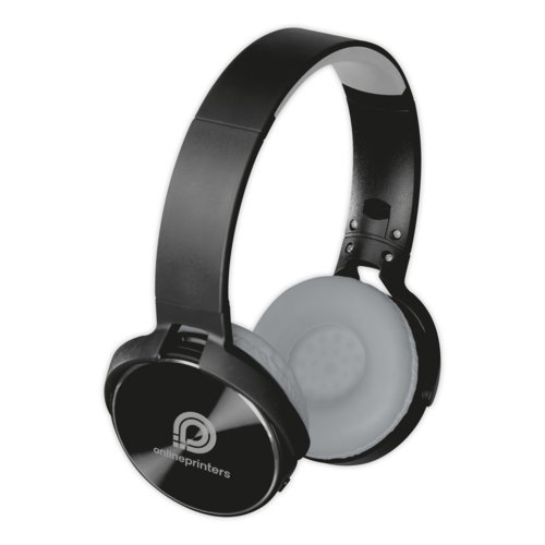 Auriculares negros de diadema con banda ajustable.