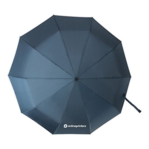 Paraguas de bolsillo automtico azul oscuro con funda y mango.