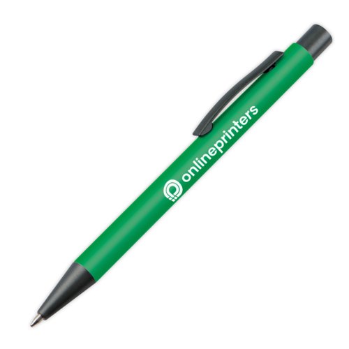 Bolgrafo de plstico verde con clip.
