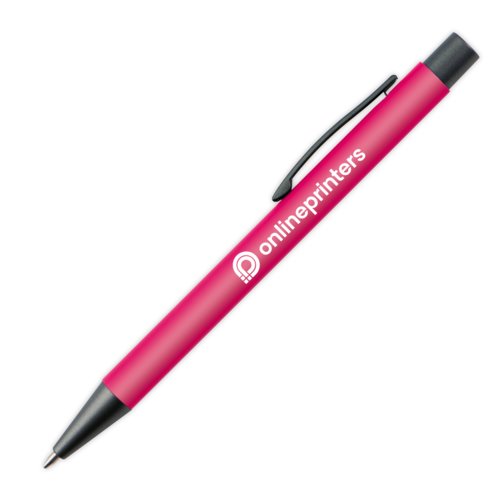 Bolgrafo de plstico rosa con clip.