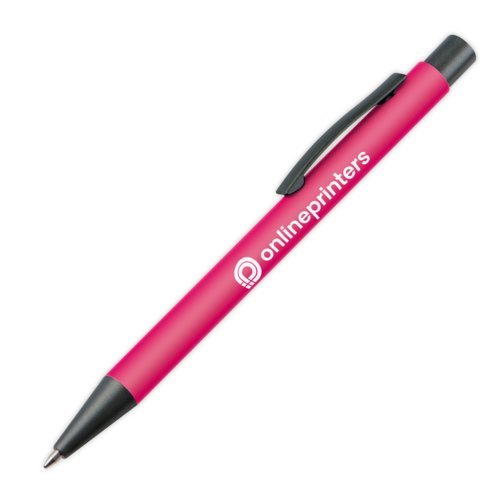 Bolgrafo de plstico rosa con clip.