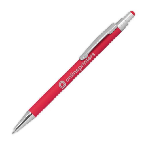 Bolgrafo de metal rojo con funcin tctil y clip.
