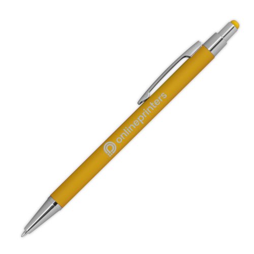 Bolgrafo de metal amarillo con funcin tctil y clip.
