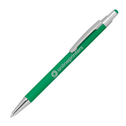 Bolgrafo de metal verde con funcin tctil y clip.