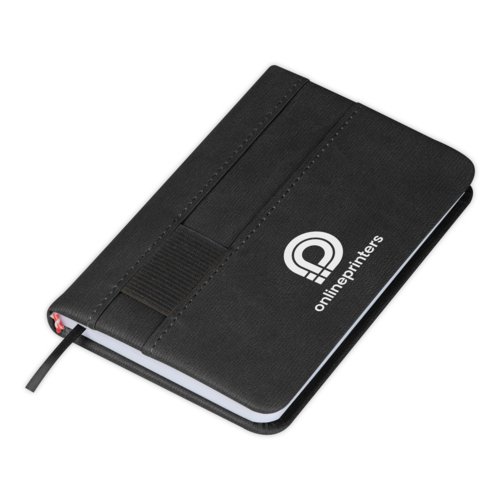 Cuaderno negro con cierre elstico y cinta marcapginas.