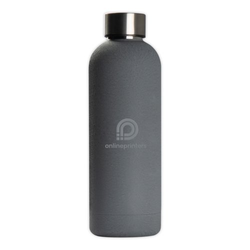 Botella gris de acero inoxidable con tapn de rosca.
