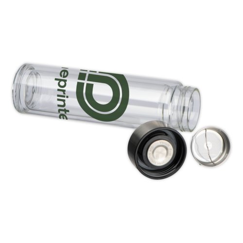 Botella isotrmica transparente con tapn de rosca.