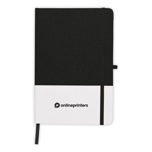 Cuaderno negro con goma elstica y bolsillo.