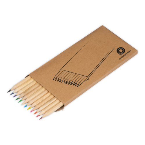 Set de lpices de colores de madera, 12 piezas en estuche de cartn.