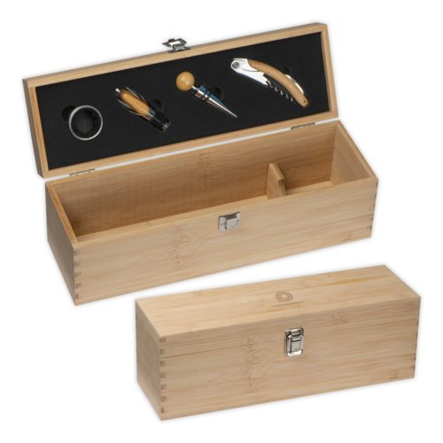 Caja de vino de madera con cierre.