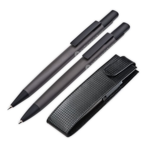 Juego de escritura de metal antracita con bolgrafos y estuche.