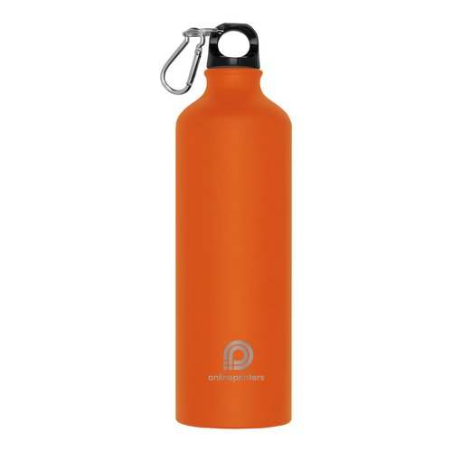 Botella de metal naranja con mosquetn.