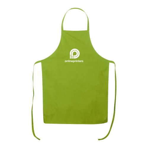Delantal de algodn verde manzana con correa de cuello ajustable y lazos largos.