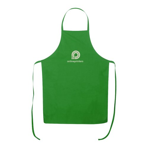 Delantal de algodn verde con cinta para el cuello y lazos largos.