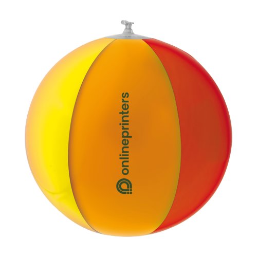 Pelota de playa de plstico multicolor con diseo inflable.
