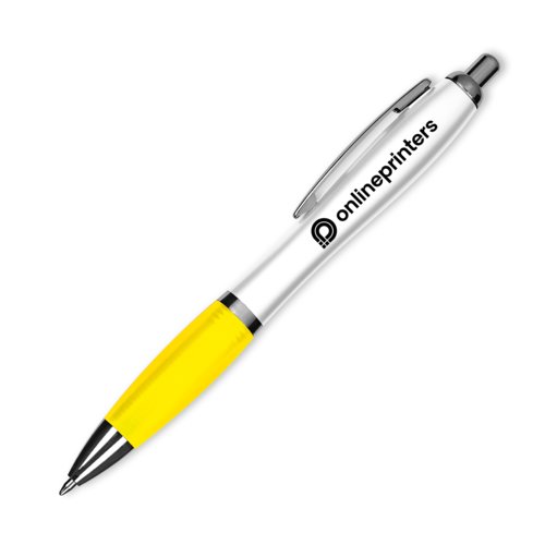 Bolgrafo de plstico amarillo con clip.