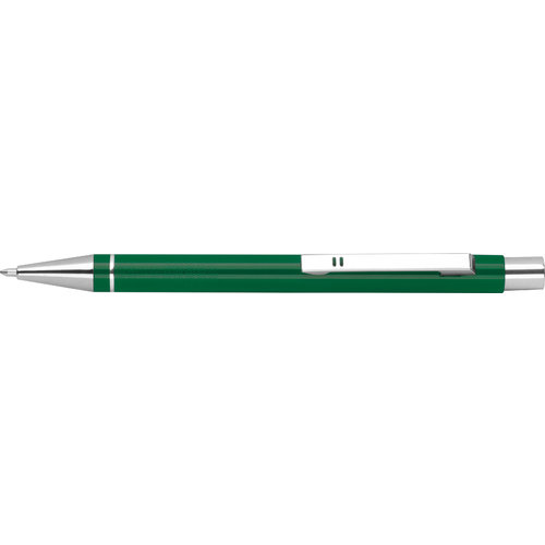 Bolgrafo de gel verde con clip y botn pulsador.